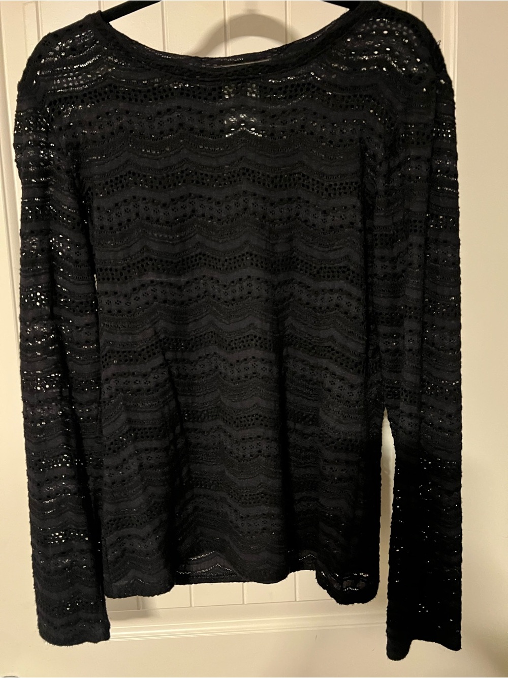 BCBG MAXAZRIA Black Lace Knit Long-Sleeve Top